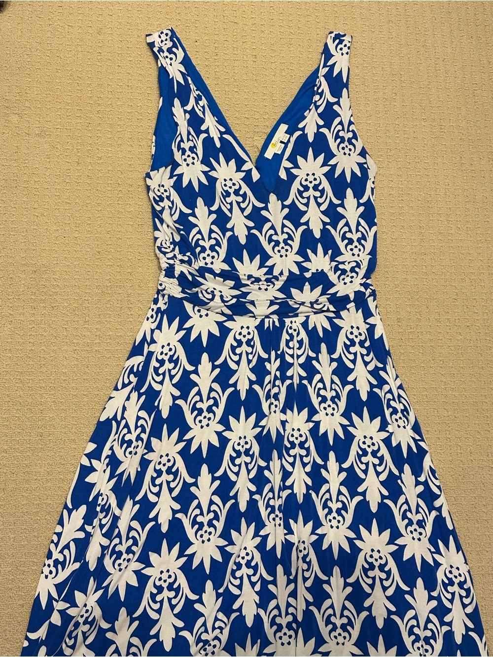 Boden Blue and White Floral V-Neck Midi Dress